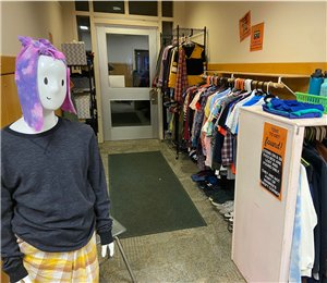 Mannequin Mannie and the thrift corner, in between 6th and 7th. Mannequin Mannie and the thrift corner, in between 6th and 7th.